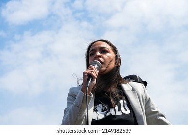 NY, NY, USA: APRIL 24, 2022: Bernie Sanders And Alexandria Ocasio- Cortez Attend A Rally On Staten Island With Workers From The JFK8 Amazon Fulfillment Center Who Formed The First Amazon Union