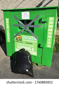 “Scotia, NY / USA - June 17 2020: Clothing Donation Bin Closed Due To Covid 19”