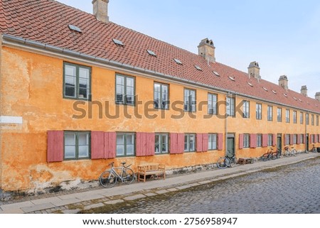 Nyboder Historic Naval Barracks, Yellow Row Houses, Bicycles, Copenhagen, Denmark