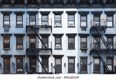 NYC Blue And White Brick Apartment Buildings In The East Village Of Manhattan In New York City