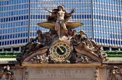 NYC:  The Iconic Beaux Arts Statue Of The Greek God Mercury Adorns The South Facade Of Grand Central Terminal On East 42nd Street  *