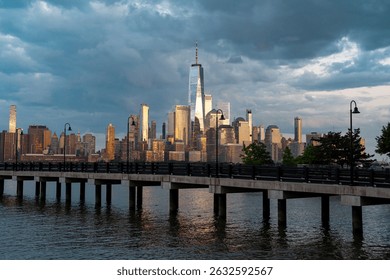 NYC, New York City Skyline with dramatic sky clouds. New York Skyscrapers. New York City skyline, cityscape of Manhattan in USA. Panoramic view on Manhattan. New York skyline. - Powered by Shutterstock - Get 15% off with code: PIKWIZARD15