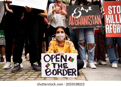 NYC, New York, United States. August 28, 2021: Hundreds Of Protesters Gathered To Demand The United States Accept All Afghan People Seeking Asylum.