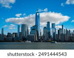 NYC, NY. New York City Skyline with Urban Skyscrapers USA. Lower Manhattan and One World Trade Center in New York City, USA as seen from Weehawken New Jersey Panoramic view on Manhattan.