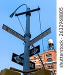 NYC Road Sign. Traffic signs Tribeca East Historic District W Broadway and Franklin St. in New York City, USA.