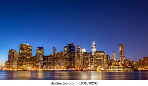 NYC Skyline, Freedom Tower, Lights, Reflection