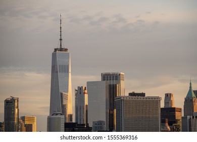 Nyc Skyline Sunny Blue Sky Morning 