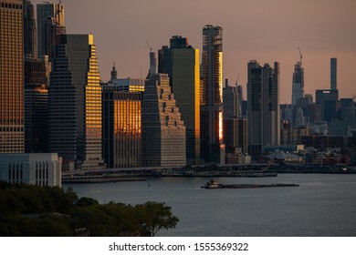 Nyc Skyline Sunny Blue Sky Morning 