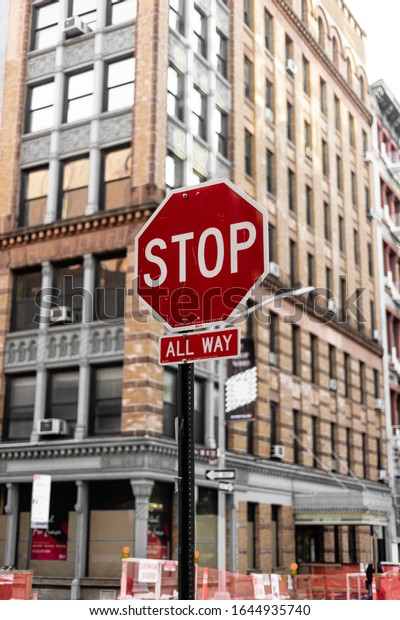 Nyc Stop Sign Lower Manhattan Stock Photo (Edit Now) 1644935740