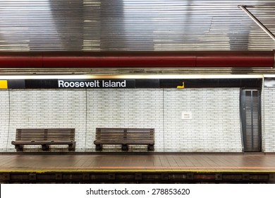 NYC subway station and bench