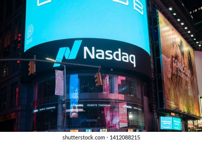 NYC,NY/USA-May 27 2019: Nasdaq Sign In Times Square NYC