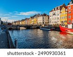 Nyhavn harbor bridge and canal. Copenhagen Denmark.