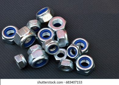 Nylon locking nuts. Horizontal image with copy space.