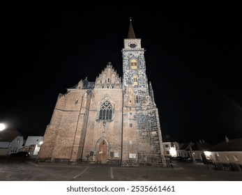 Nymburk historical town on Labe river(Elbe) with bridges and Church tower-historical city center in Podebrady region, Bohemia,Czech republic Europe, night panorama of city center church bridges,dark - Powered by Shutterstock