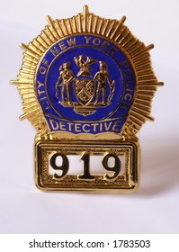 Nypd Police Detective Badge Close Up On White Background