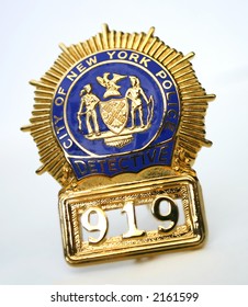 Nypd Police Detective Badge Close Up On White Background