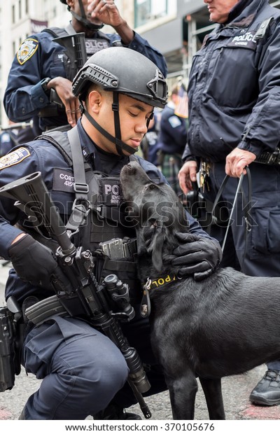 NYPD Special forces with police dog at\
Veterans Day Parade in NYC /  \
11/15/2015