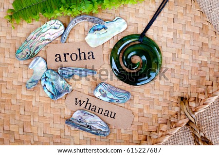 NZ - Kiwi - Maori theme - backgrounds and objects - maori words for love and respect (aroha) and family (whanau)
