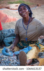 Nzeka/Tanzania - 16 February 2018: A woman working in a gold mine.