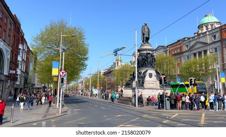 O Connell Street In The City Center Of Dublin - CITY OF DUBLIN, IRELAND - APRIL 20. 2022