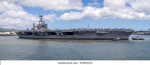 OAHU, HI - AUG 5, 2016:  The USS John C. Stennis On August 5, 2016 In Pearl Harbor, USA. The John C. Stennis Is A Nimitz Class Nuclear Powered Aircraft Carrier.. 