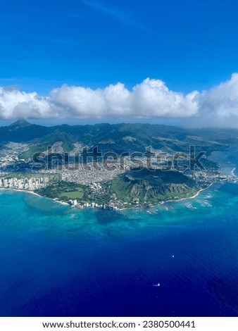oahu island and diamond head volcano and honolulu birds eye view from the air