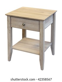 Oak Bedside With Drawer Isolated. Handmade. Clipping Path