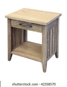 Oak Bedside With Drawer Isolated. Handmade. Clipping Path