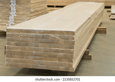 Oak Furniture Boards In The Warehouse Of Woodworking Production