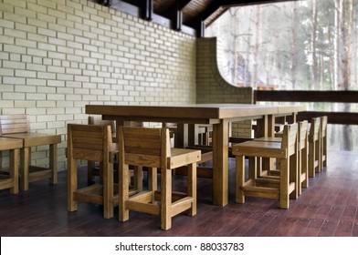 Oak Furniture Outdoors In The Garden Without People