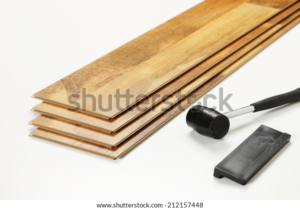Oak Laminate Flooring Planks Hammer Tapping Stock Photo Edit Now
