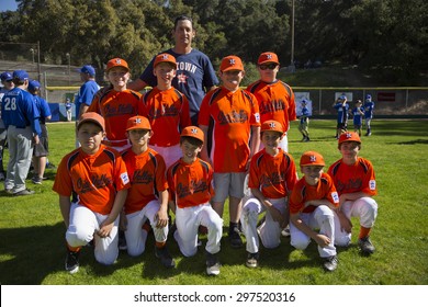 Oak View, California, USA, March 7, 2015, Ojai Valley Little League Field, Youth Baseball, Spring, Team Portrait