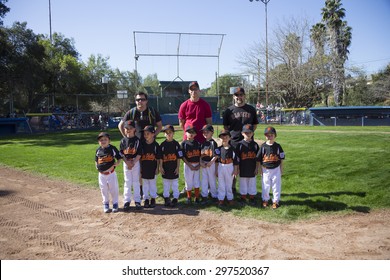 Oak View, California, USA, March 7, 2015, Ojai Valley Little League Field, Youth Baseball, Spring, Team Portrait