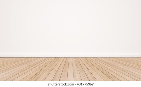 Oak wood floor with white wall - Shutterstock ID 481975369