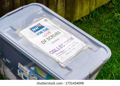 OAKHAM/RUTLAND, ENGLAND- 12 MAY 2020: For The Love Of Scrubs- Charity Collection Boxes Collecting Fabric For To Be Used To Make PPE For NHS And Care Workers, During The 2020 Coronavirus Pandemic