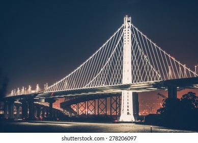 Oakland Bay Bridge During Night Hours. Oakland Bridge Illumination.