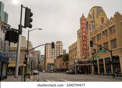 Oakland, CA December 21, 2019: Famous Fox Oakland Theatre Concert Hall Front Entrance During Entrance