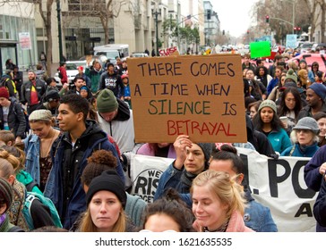 Oakland, CA - Jan 20, 2020: Unidentified Participants At The 6th Annual Rally And March To Reclaim The Spirit Of Martin Luther King Jr’s Legacy. Starting At Frank Ogawa Plaza And Marching Down 14th.