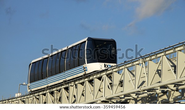 OAKLAND, CA - JANUARY 07, 2016: The San
Francisco Bay Area Rapid Transit train, referred to as BART has new
service to  Oakland International Airport from the Coliseum BART
station in Oakland.