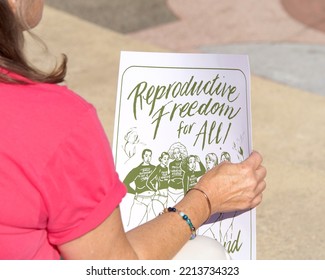 Oakland, CA - Oct 8, 2022: Unidentified Participants At A Women's Rights For Reproductive Rights Rally At Frank H. Ogawa Plaza In Oakland, CA
