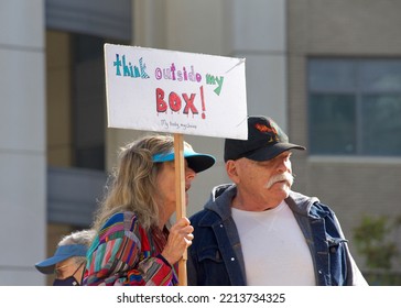 Oakland, CA - Oct 8, 2022: Unidentified Participants At A Women's Rights For Reproductive Rights Rally At Frank H. Ogawa Plaza In Oakland, CA
