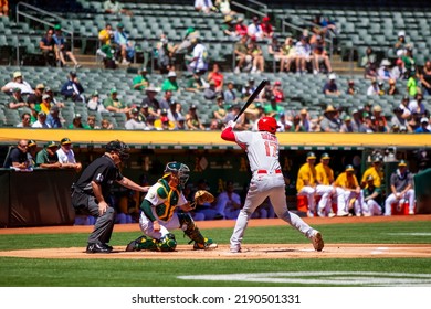 Oakland, California - August 10, 2022: Los Angeles Angels DH Shohei Ohtani Bats Against The Oakland Athletics At The Oakland Coliseum.