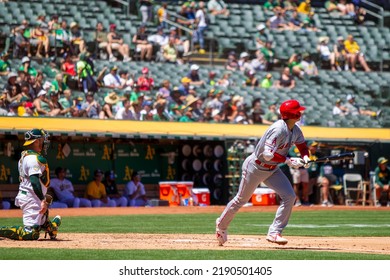 Oakland, California - August 10, 2022: Los Angeles Angels DH Shohei Ohtani Bats Against The Oakland Athletics At The Oakland Coliseum.