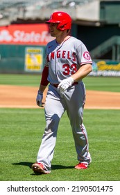 Oakland, California - August 10, 2022: Max Stassi Walks To The Dugout During A Game Against The Oakland Athletics At The Oakland Coliseum.