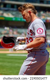 Oakland, California - August 10, 2022: Max Stassi Walks To The Dugout During A Game Against The Oakland Athletics At The Oakland Coliseum.