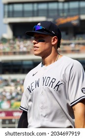 Oakland, California - August 28, 2021: Aaron Judge #99 Of The New York Yankees During A Game Against The Oakland Athletics At RingCentral Coliseum.