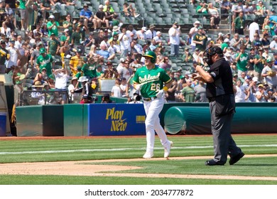 Oakland, California - August 28, 2021: Oakland Athletics' Matt Chapman #26 Trots Home After Hitting A Home Run Against The New York Yankees At RingCentral Coliseum.