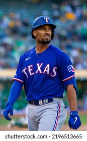 Oakland, California - July 23, 2022: Texas Rangers Second Baseman Marcus Semien Walks To The Dugout During A Game Against The Oakland Athletics At The Oakland Coliseum.