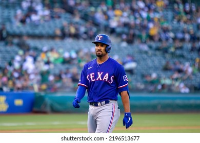 Oakland, California - July 23, 2022: Texas Rangers Second Baseman Marcus Semien Walks To The Dugout During A Game Against The Oakland Athletics At The Oakland Coliseum.