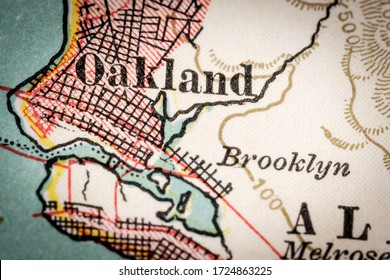 Oakland - California. Narrow selective focus of label from map fragment originally dated 1897.